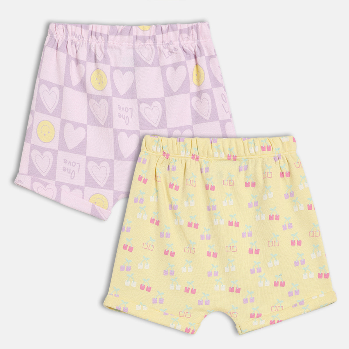 Baby Girls Printed Knit Shorts Pack of 2 – Yellow & Lavender
