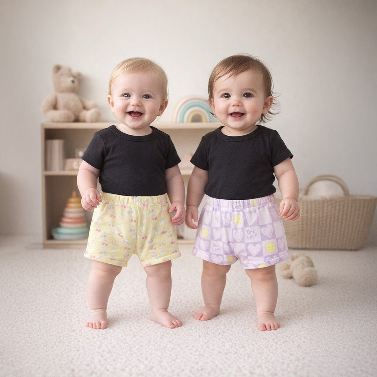 Baby Girls Printed Knit Shorts Pack of 2 – Yellow & Lavender