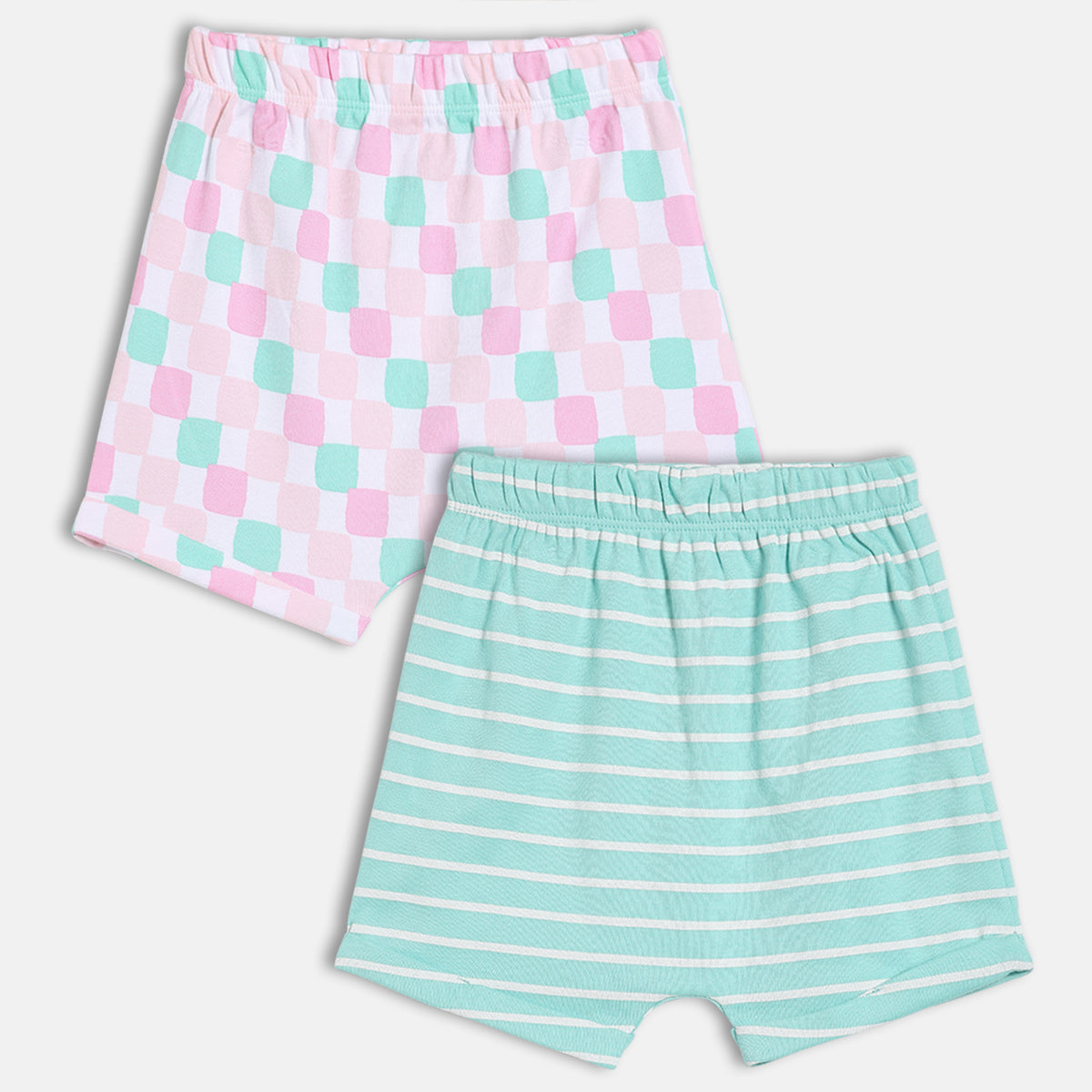 Baby Girls Printed Knit Shorts Pack of 2, Mint Green & Pink