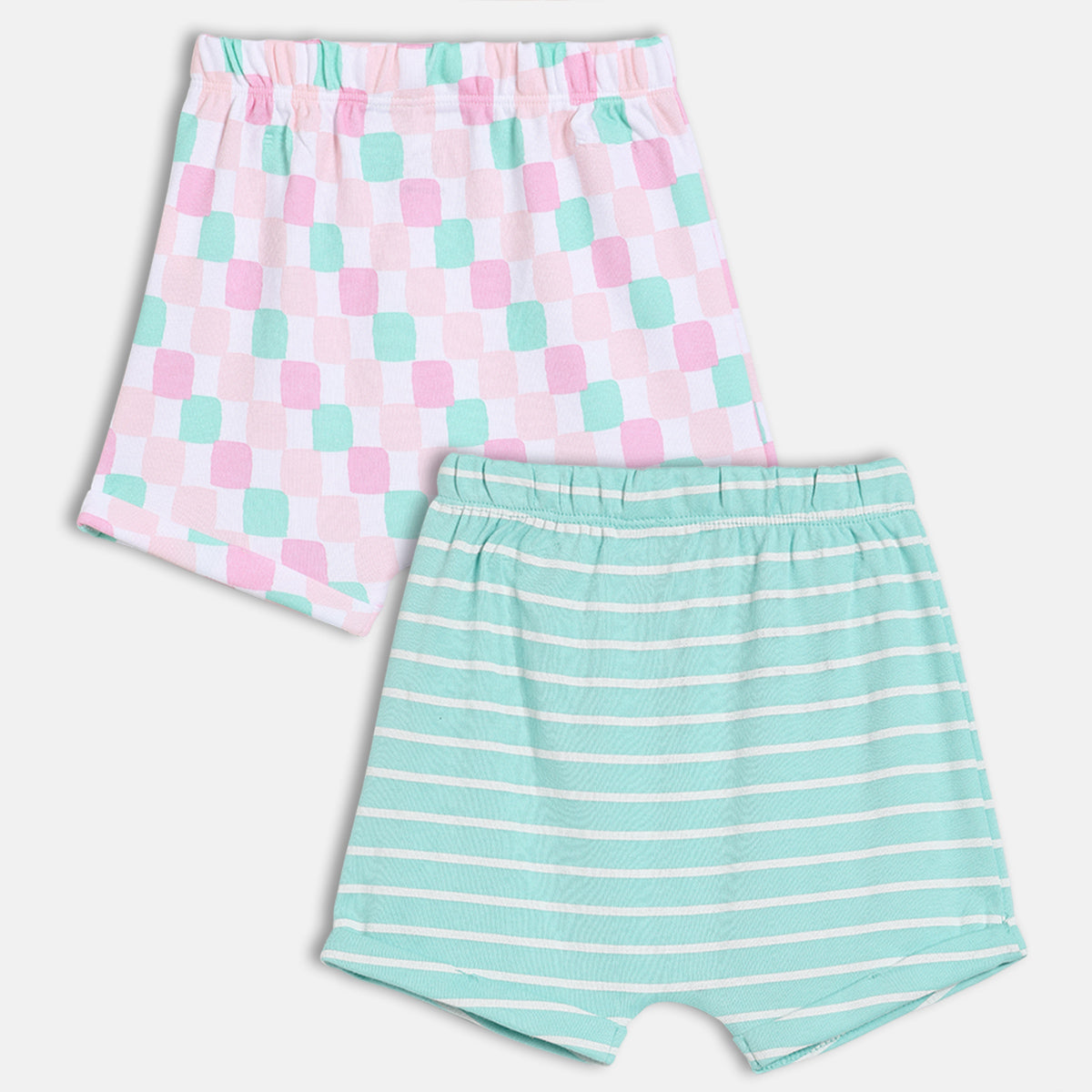 Baby Girls Printed Knit Shorts Pack of 2, Mint Green & Pink