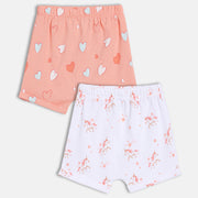 New Born Girls Heart & Unicorn Print Shorts Pack of 2, White and Peach