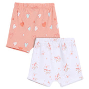 New Born Girls Heart & Unicorn Print Shorts Pack of 2, White and Peach
