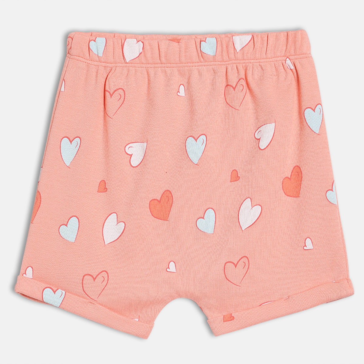 New Born Girls Heart & Unicorn Print Shorts Pack of 2, White and Peach