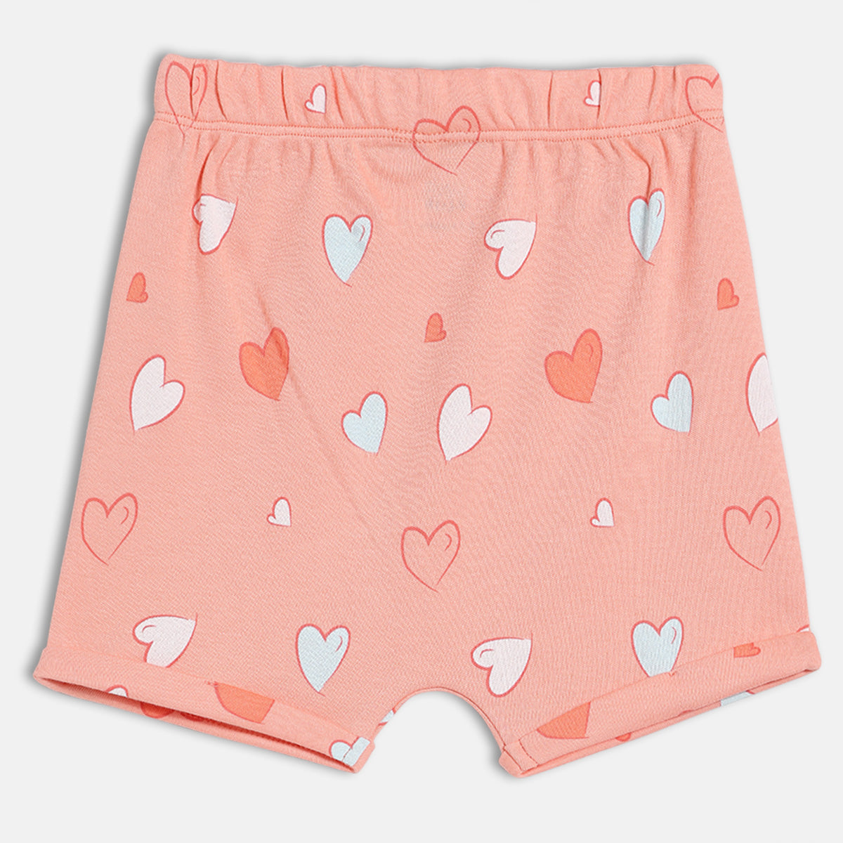 New Born Girls Heart & Unicorn Print Shorts Pack of 2, White and Peach