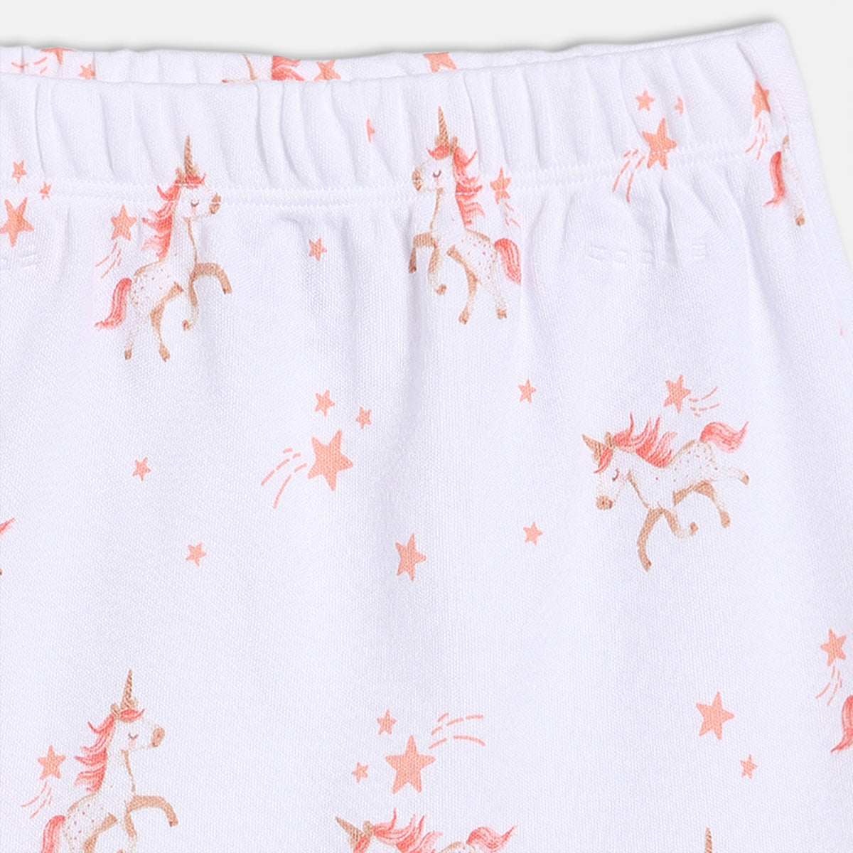 New Born Girls Heart & Unicorn Print Shorts Pack of 2, White and Peach