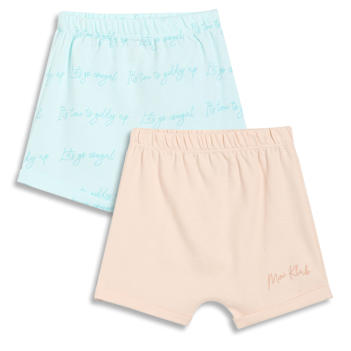Baby Girls Text Print Shorts Pack of 2, Aqua Blue and Peach