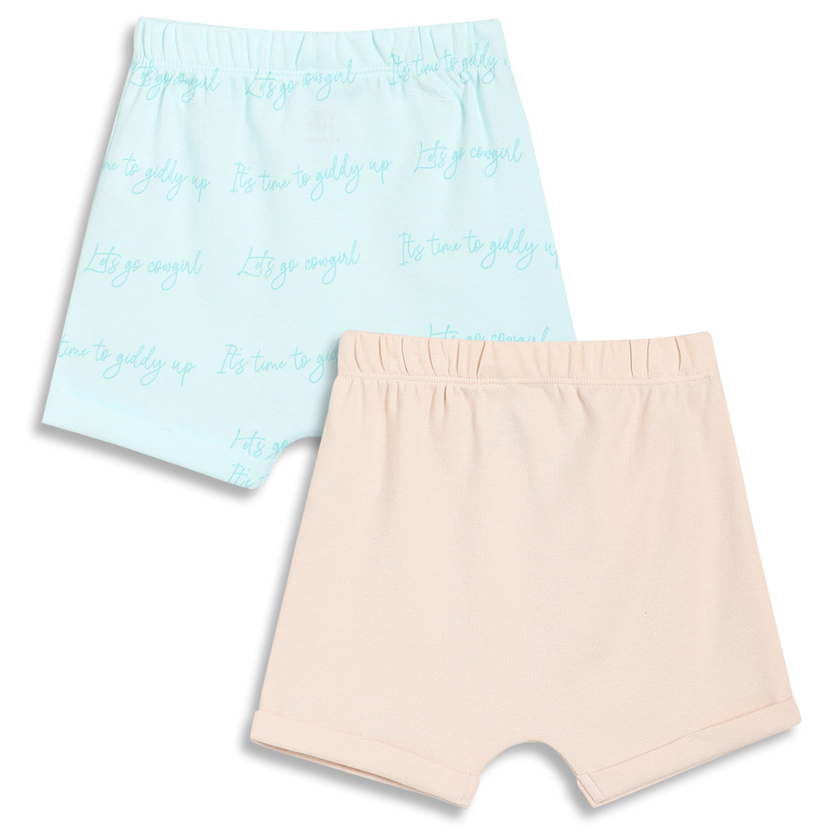 Baby Girls Text Print Shorts Pack of 2, Aqua Blue and Peach