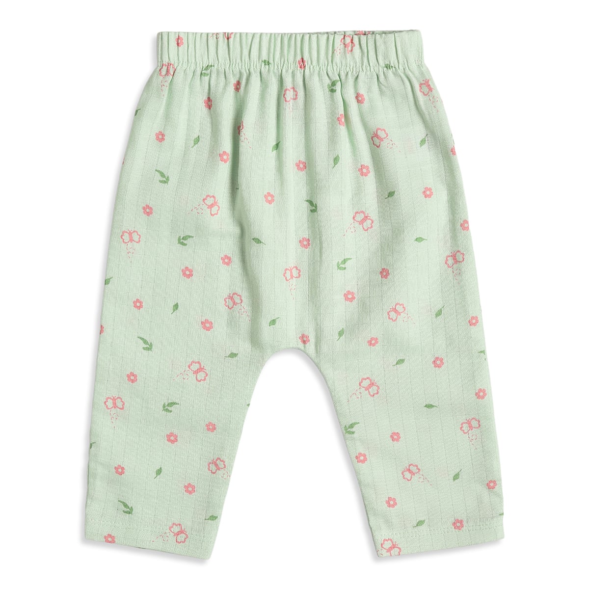 Baby Girls Green & Aqua Floral Print Cotton Knit Bottom Pack of 2 Regular Fit Casual Pants