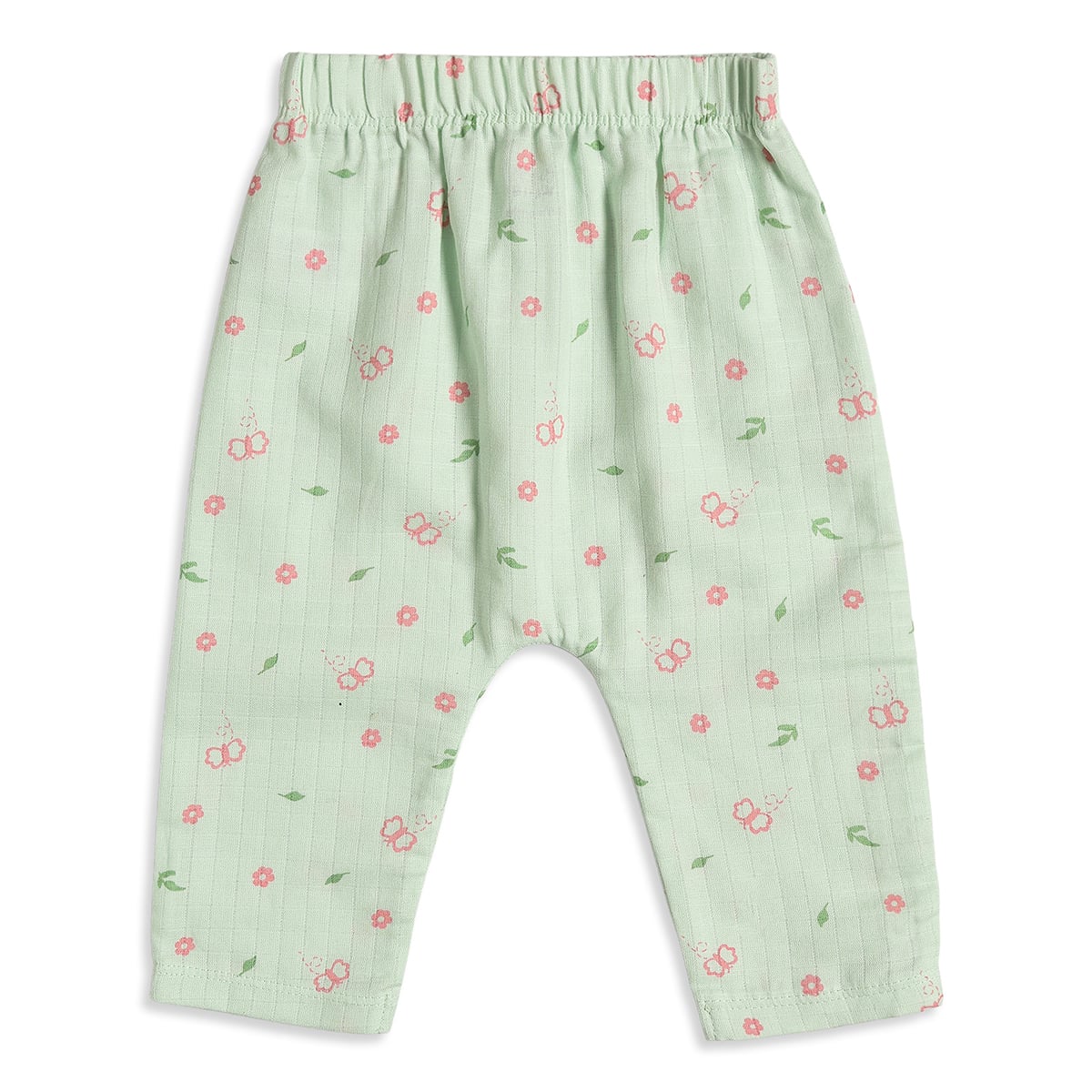 Baby Girls Green & Aqua Floral Print Cotton Knit Bottom Pack of 2 Regular Fit Casual Pants