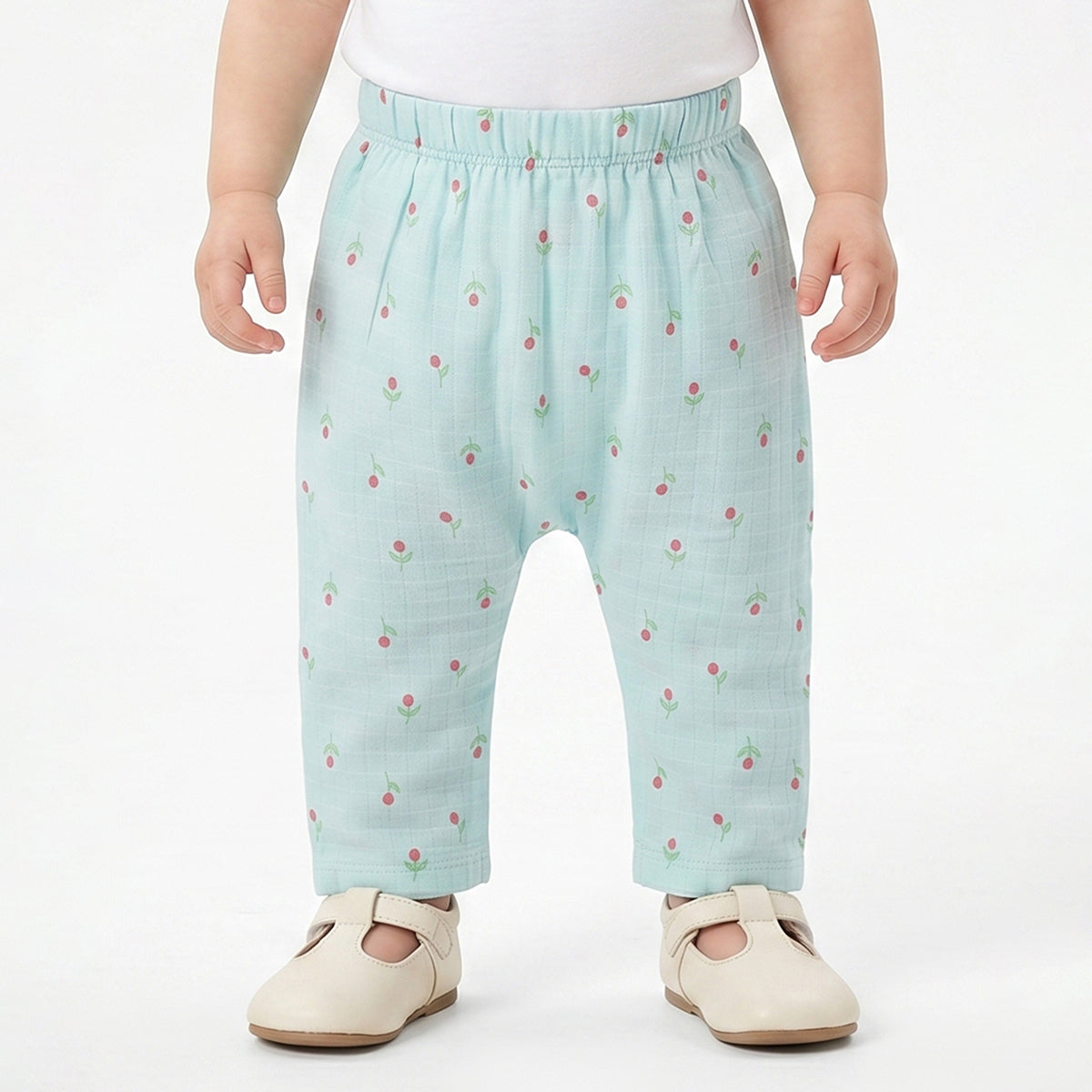 Baby Girls Green & Aqua Floral Print Cotton Knit Bottom Pack of 2 Regular Fit Casual Pants