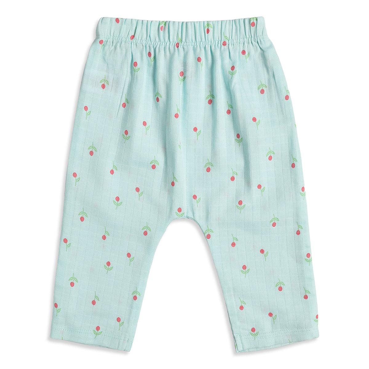 Baby Girls Green & Aqua Floral Print Cotton Knit Bottom Pack of 2 Regular Fit Casual Pants