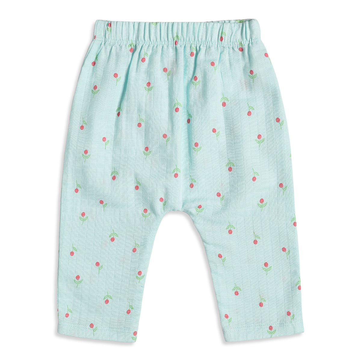 Baby Girls Green & Aqua Floral Print Cotton Knit Bottom Pack of 2 Regular Fit Casual Pants