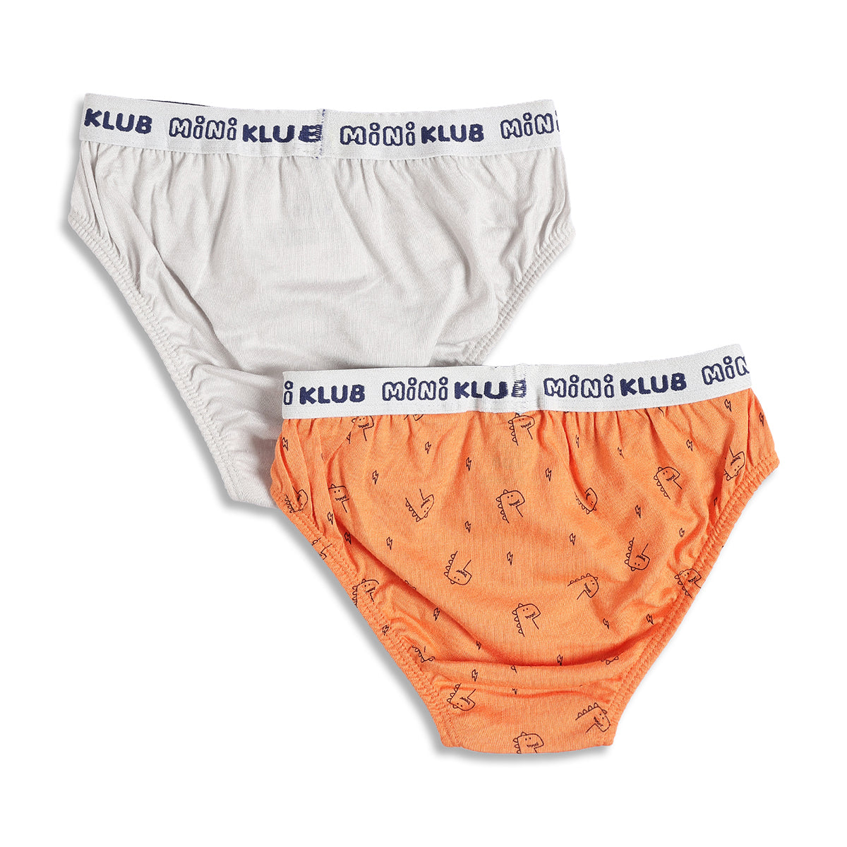 Baby Boys Dinosaur Print and Solid Briefs Pack of 2, Orange and White
