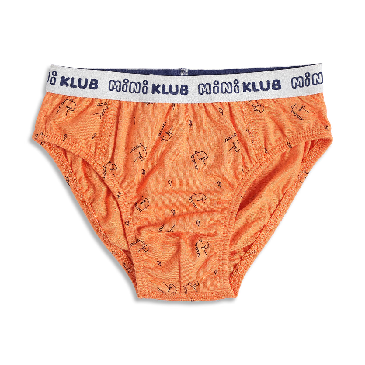 Baby Boys Dinosaur Print and Solid Briefs Pack of 2, Orange and White
