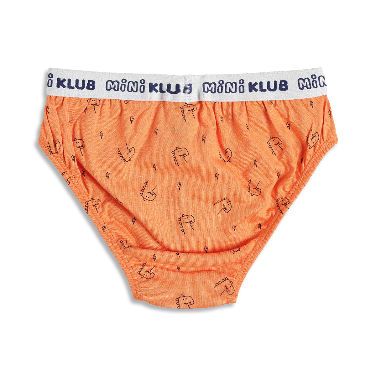 Baby Boys Dinosaur Print and Solid Briefs Pack of 2, Orange and White