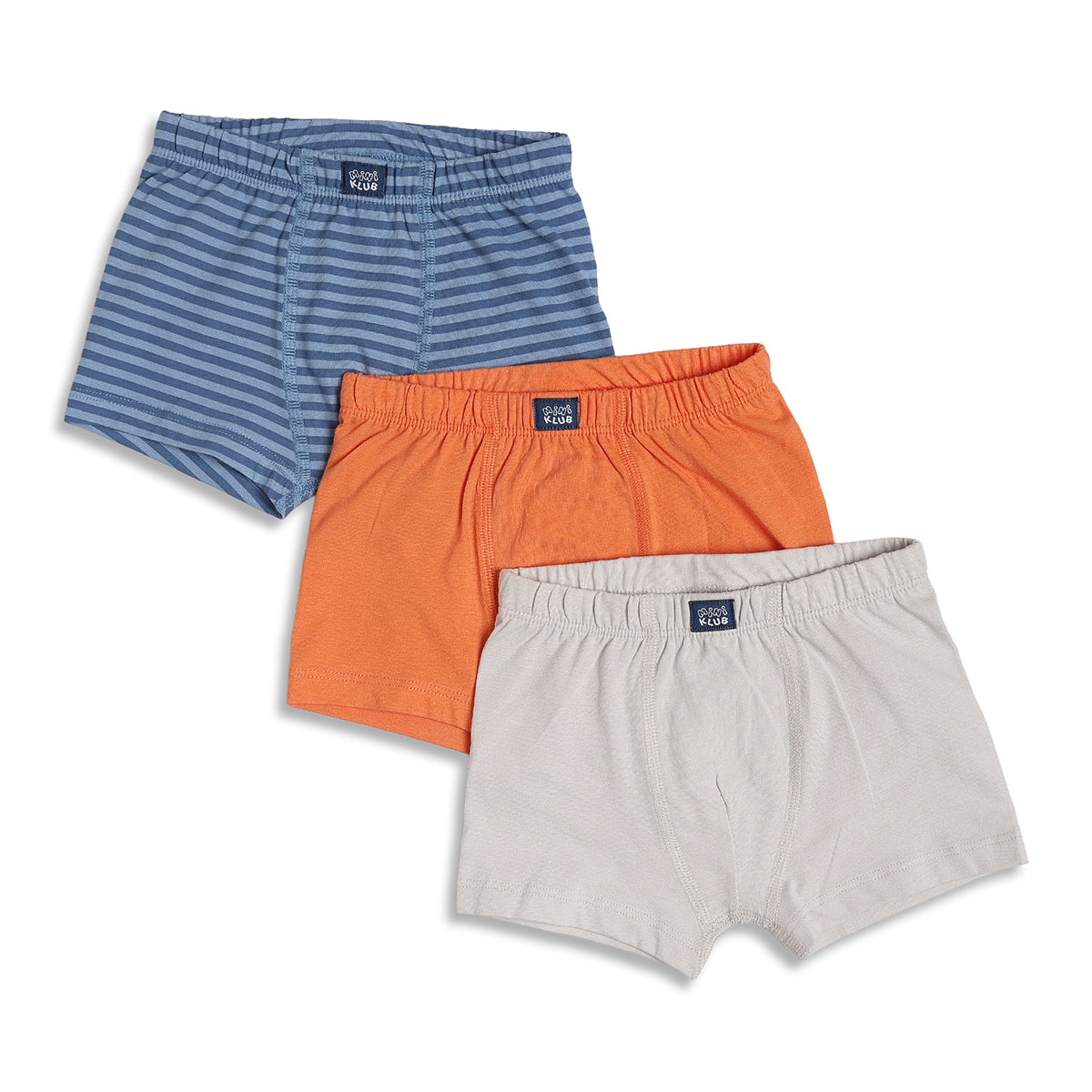 Baby Boys Striped and Solid Cotton Innerwear Shorts Pack of 3, Blue, Orange and Grey