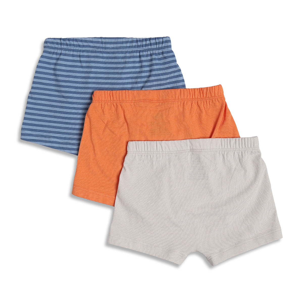 Baby Boys Striped and Solid Cotton Innerwear Shorts Pack of 3, Blue, Orange and Grey