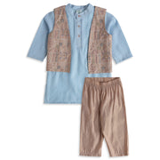 Baby Boys Blue Cotton Blend Bundi Set Regular Fit Festive