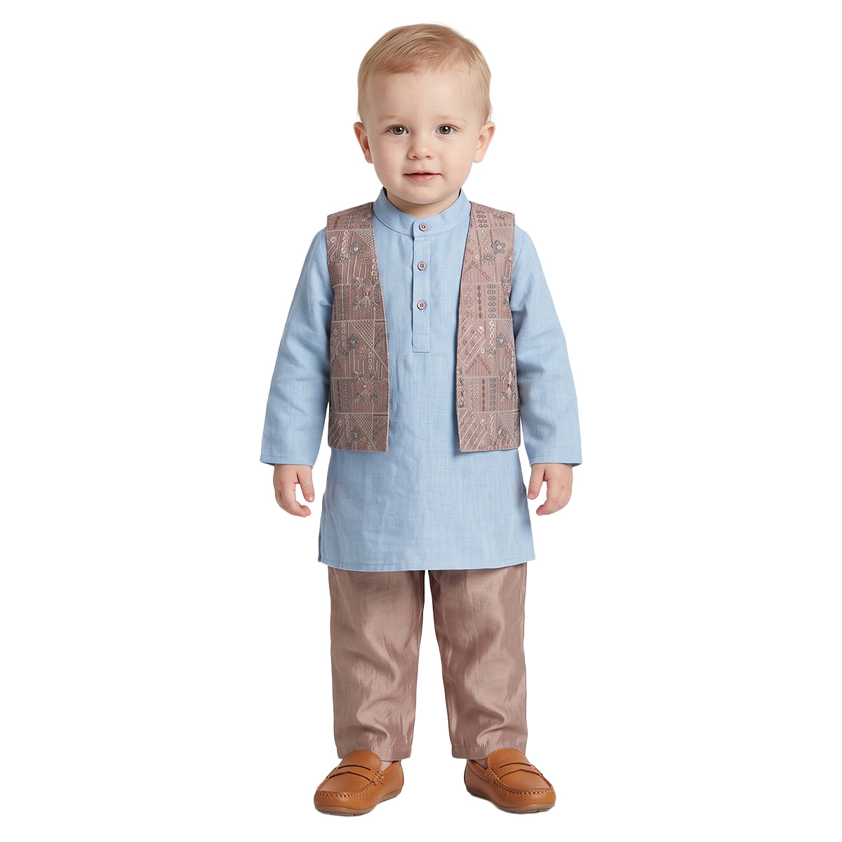 Baby Boys Blue Cotton Blend Bundi Set Regular Fit Festive