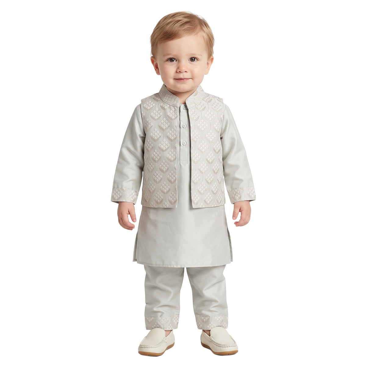 Baby Boys Cream Cotton Blend Bundi Set Regular Fit Festive