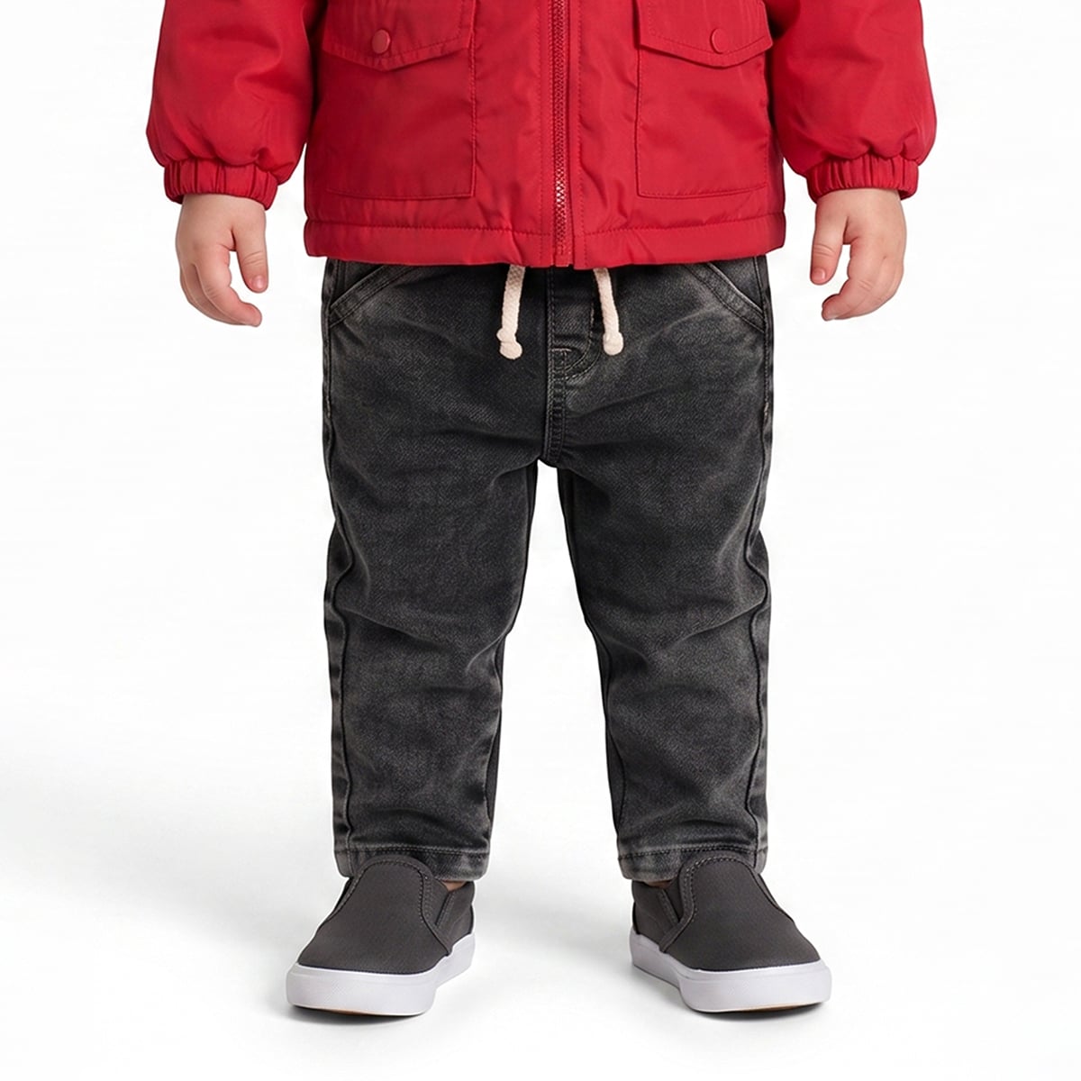 Baby Boys Black Cotton Washed Denim Pant Regular Fit Casual Wear