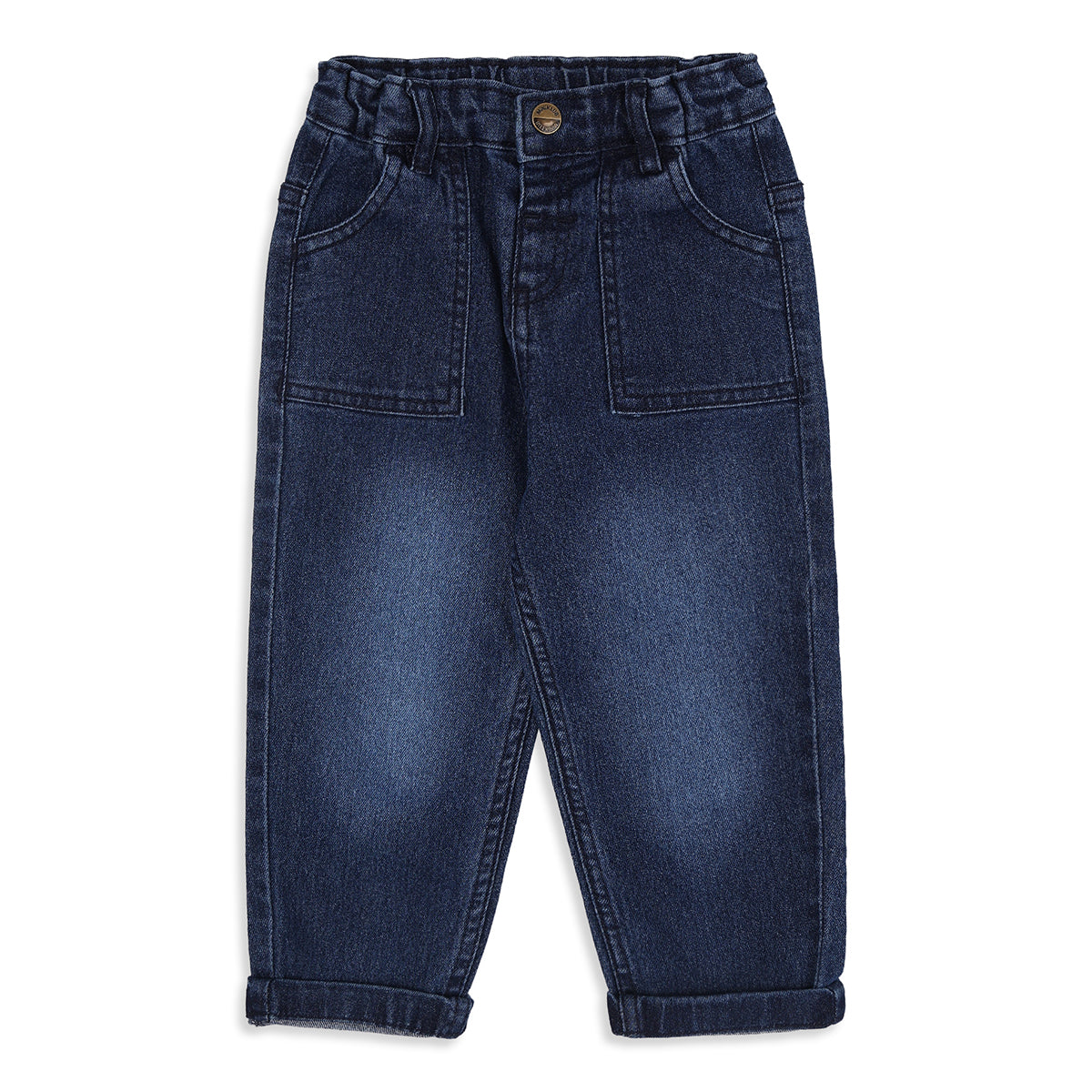Baby Boys Dark Blue Cotton Blend Denim Pants Regular Fit Casual Wear