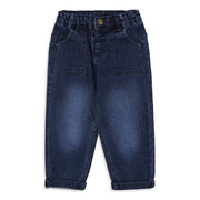Baby Boys Dark Blue Cotton Blend Denim Pants Regular Fit Casual Wear