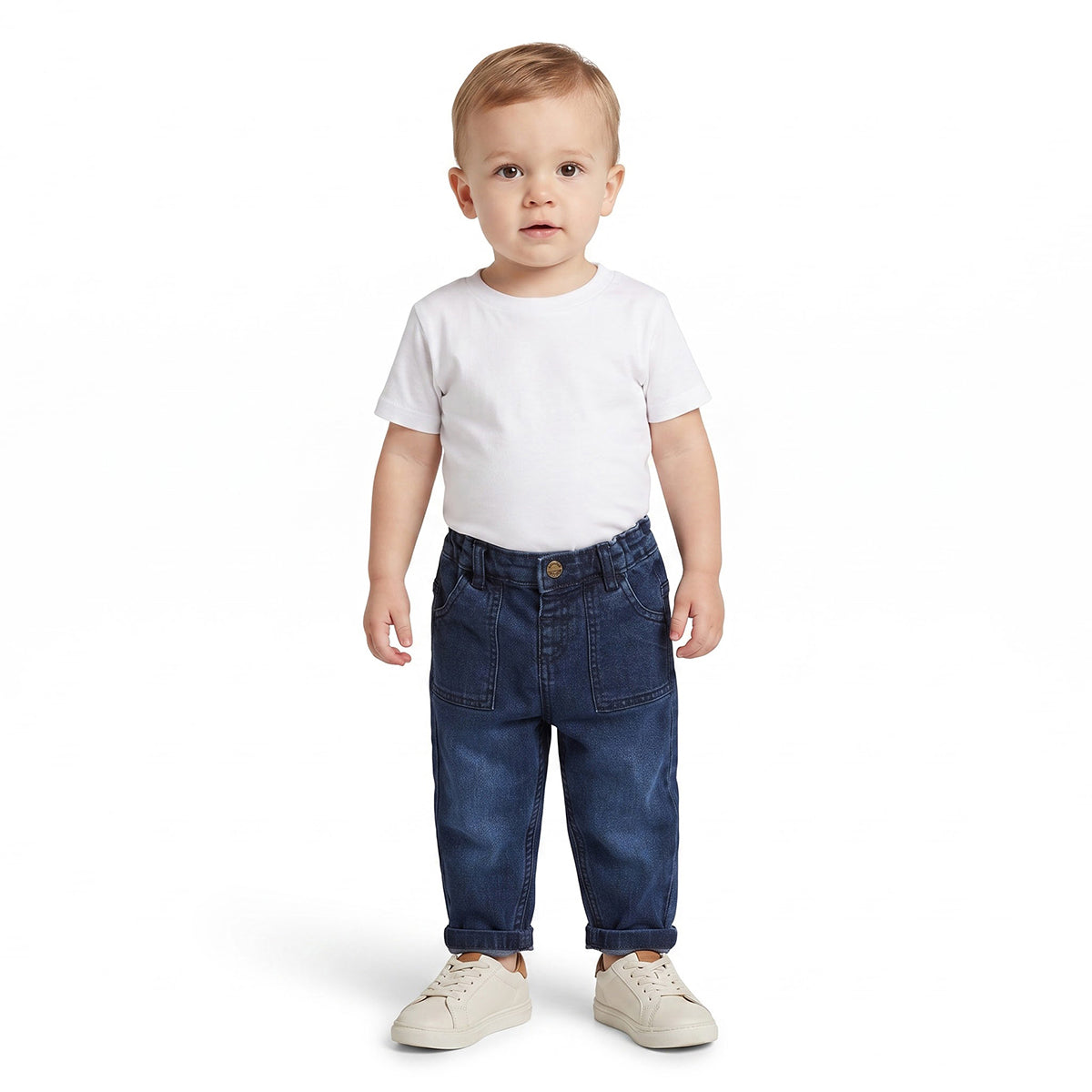 Baby Boys Dark Blue Cotton Blend Denim Pants Regular Fit Casual Wear