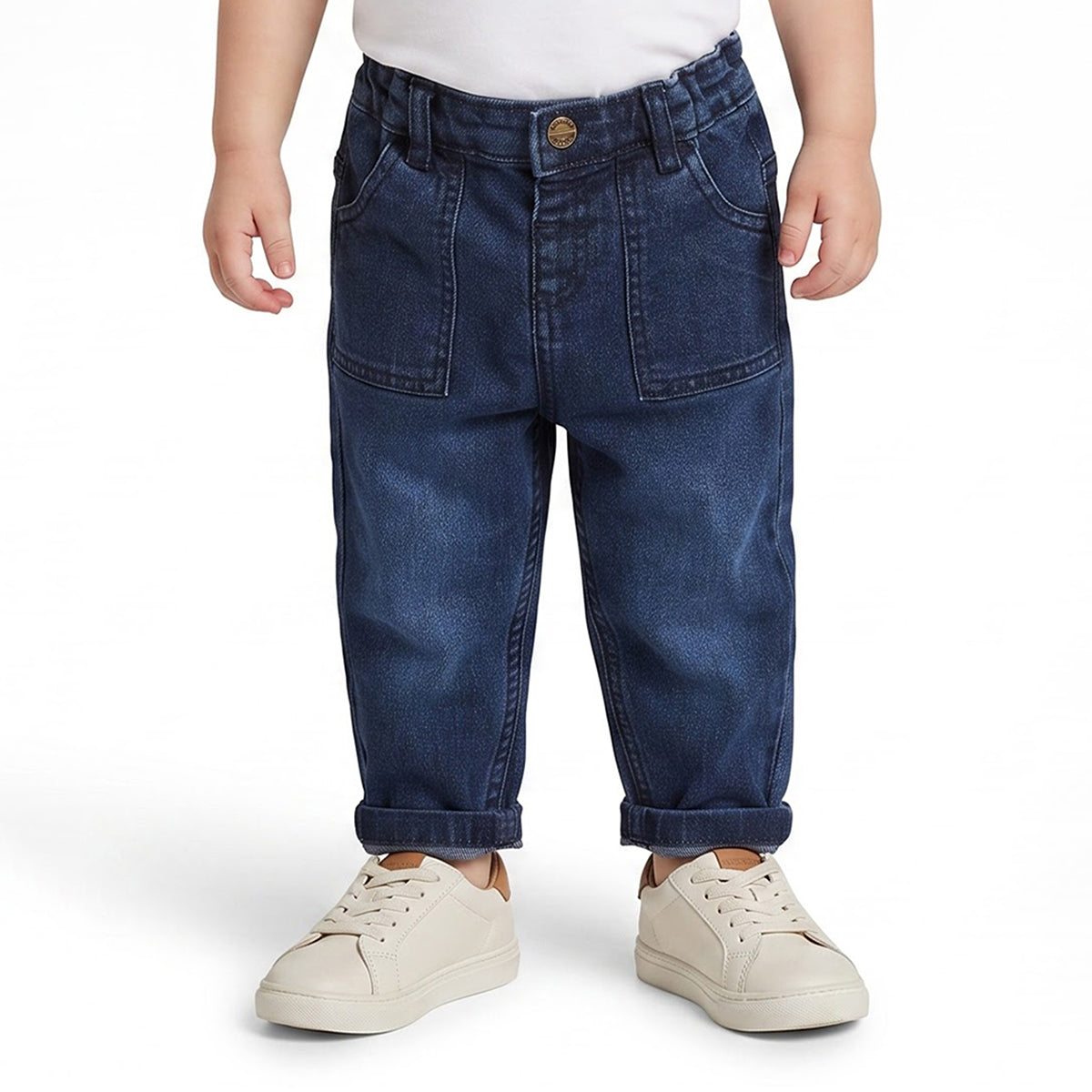 Baby Boys Dark Blue Cotton Blend Denim Pants Regular Fit Casual Wear