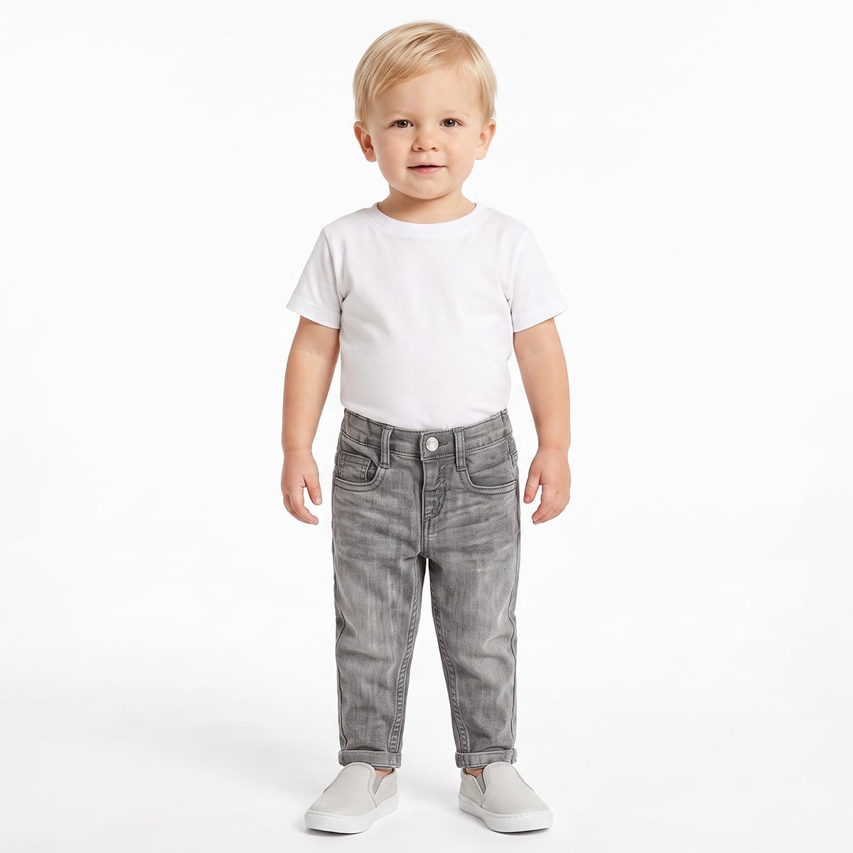 Baby Boys Grey Washed Denim Pants Regular Fit Casual Wear