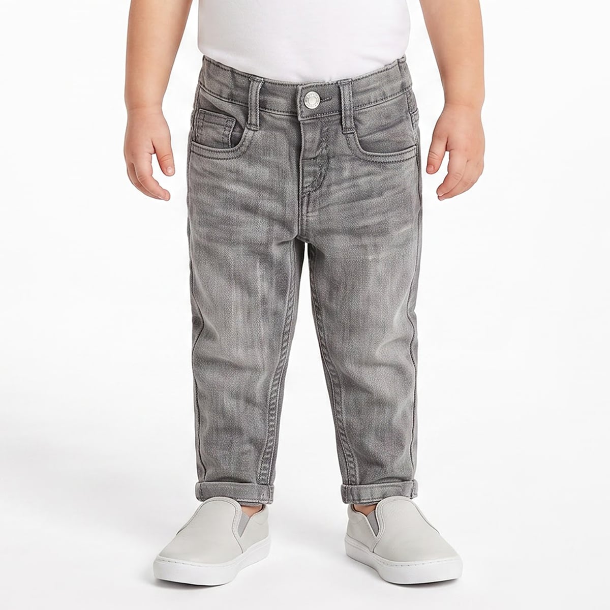 Baby Boys Grey Washed Denim Pants Regular Fit Casual Wear