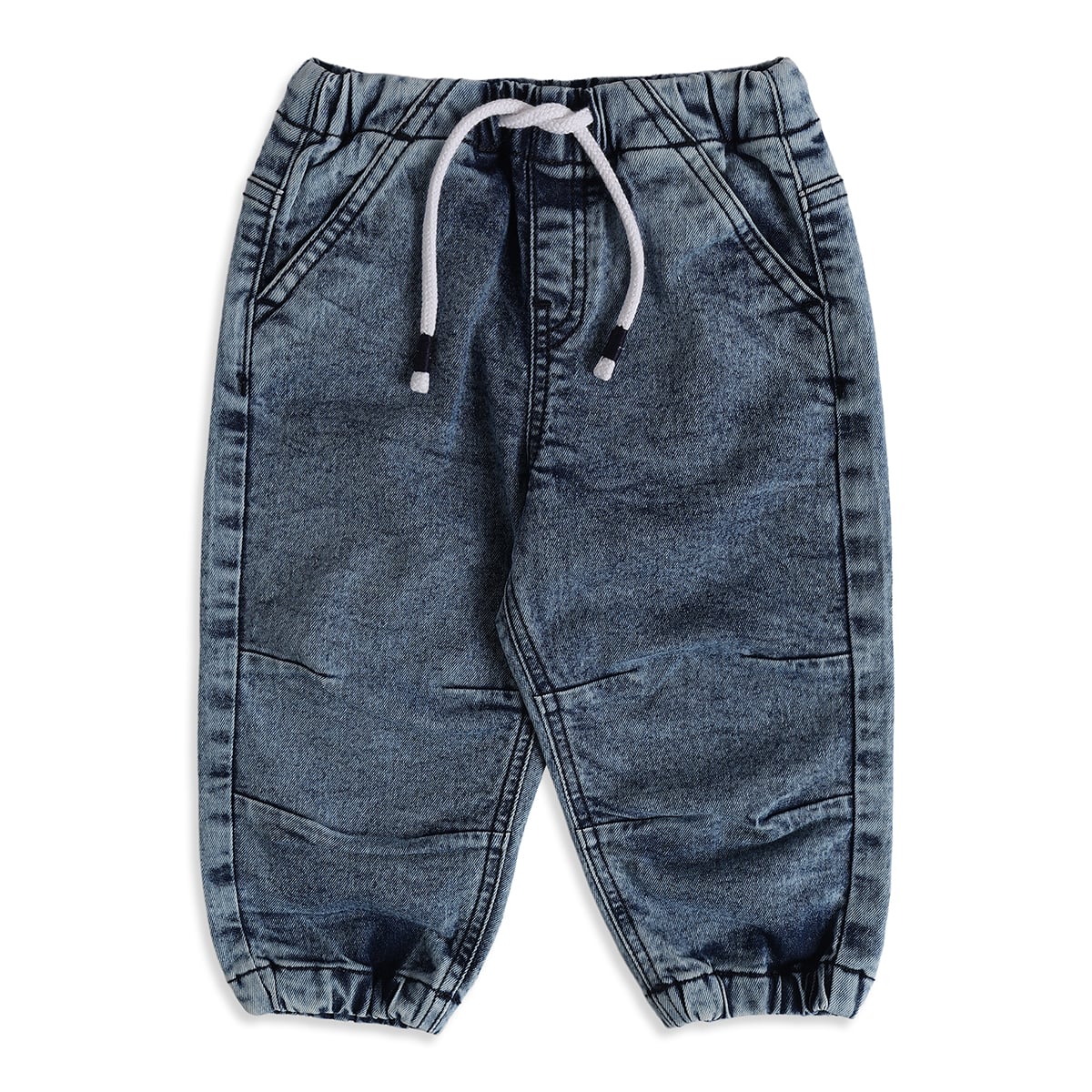 Baby Boys Blue Cotton Denim Joggers Regular Fit Casual Wear