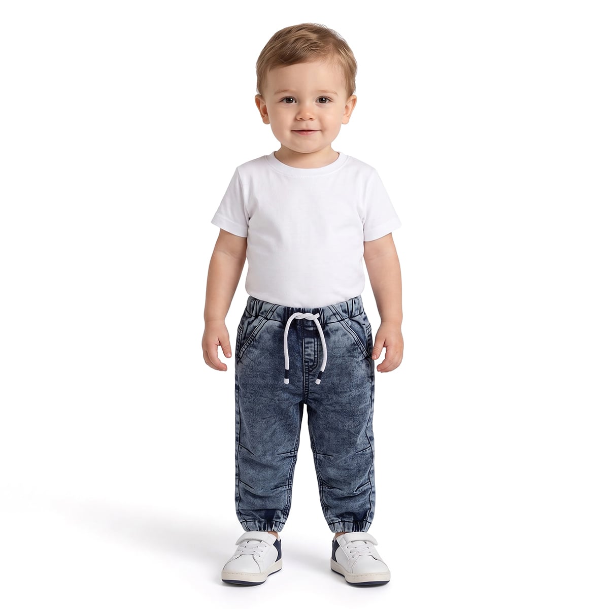 Baby Boys Blue Cotton Denim Joggers Regular Fit Casual Wear