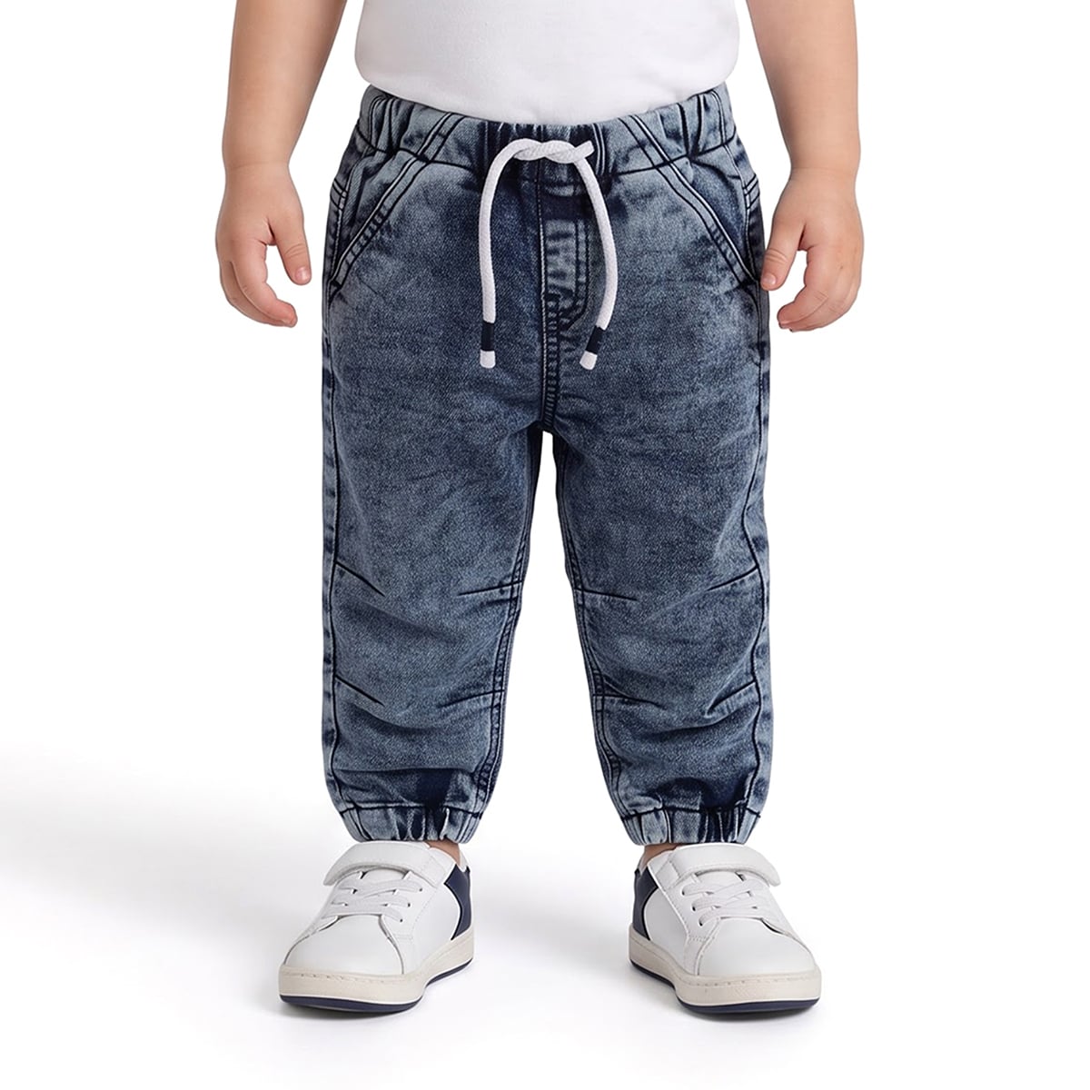 Baby Boys Blue Cotton Denim Joggers Regular Fit Casual Wear