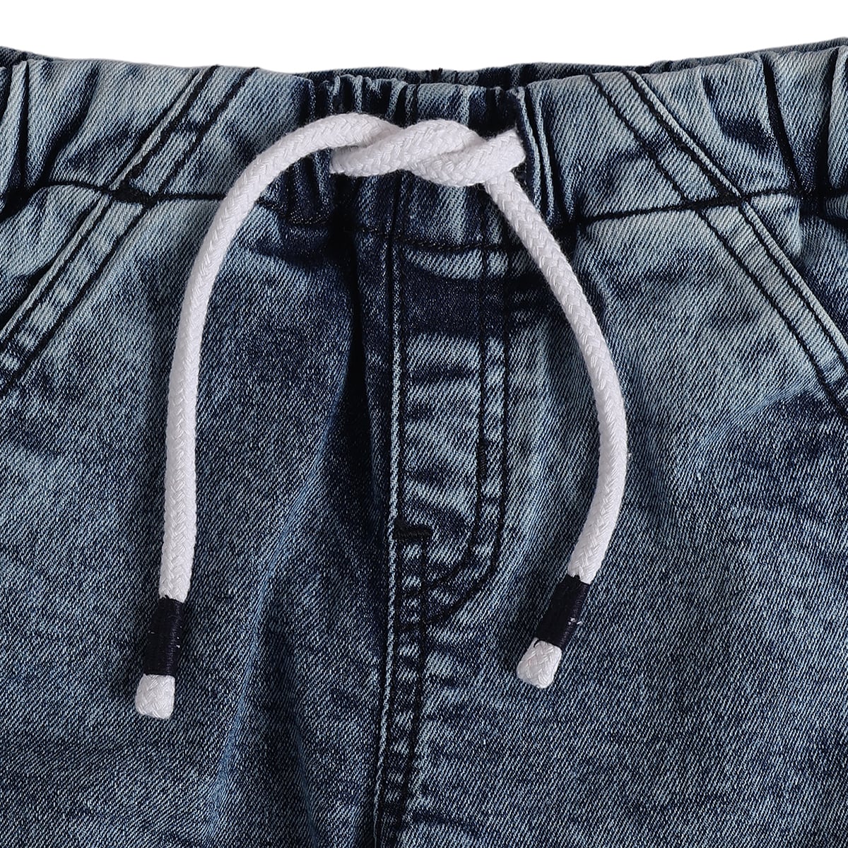 Baby Boys Blue Cotton Denim Joggers Regular Fit Casual Wear