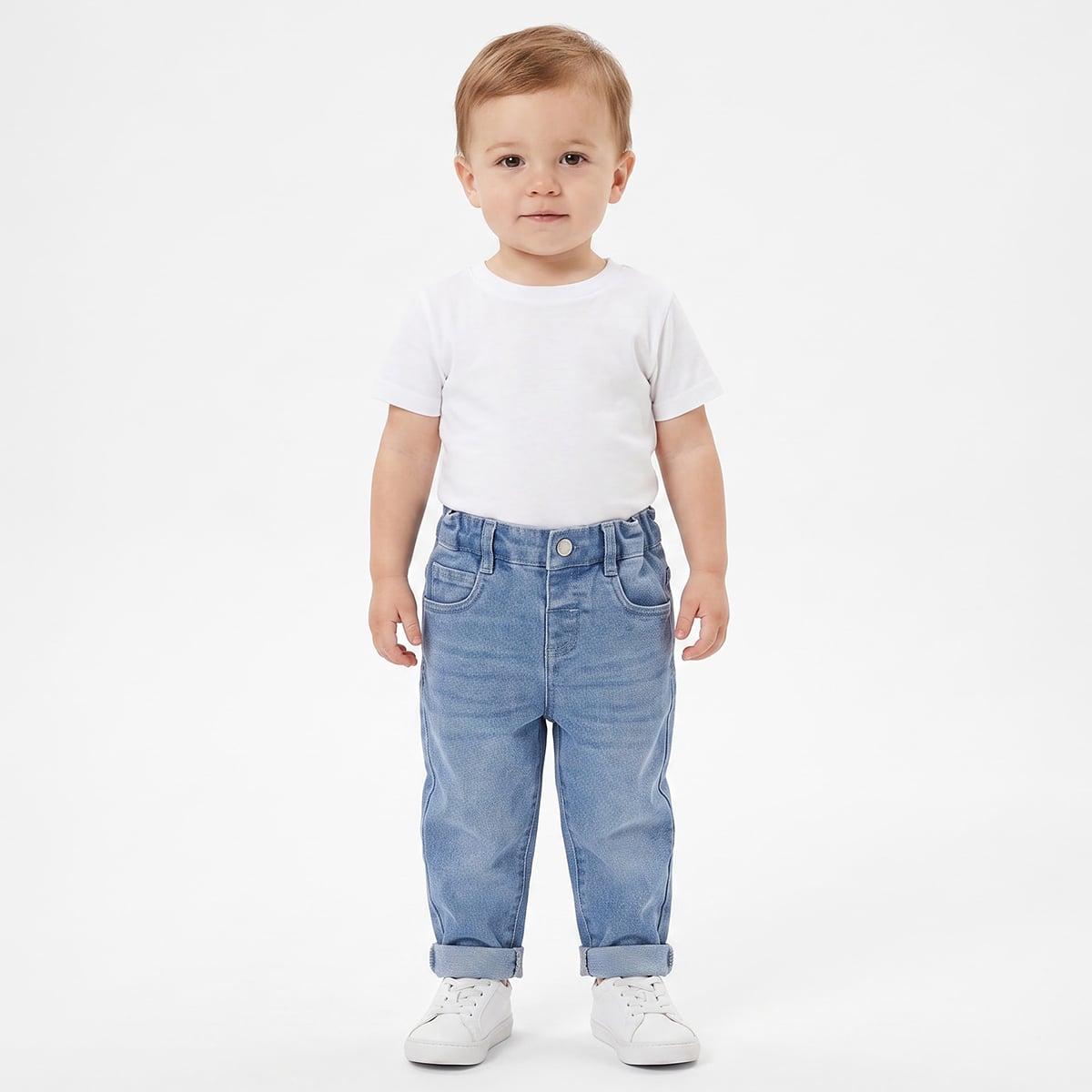 Baby Boys Light Blue Washed Denim Pants Regular Fit Casual Wear