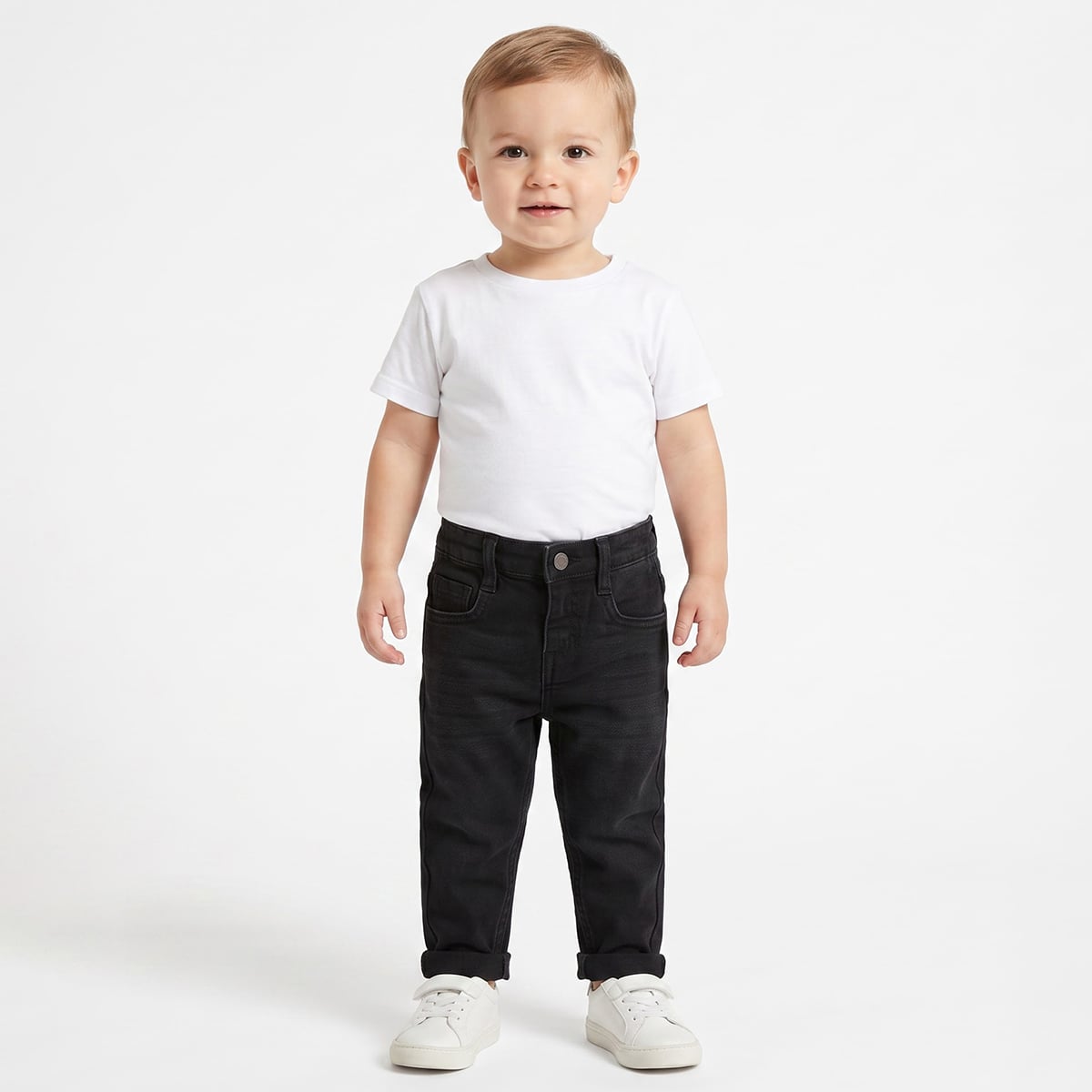 Baby Boys Black Washed Denim Pants Regular Fit Casual Wear