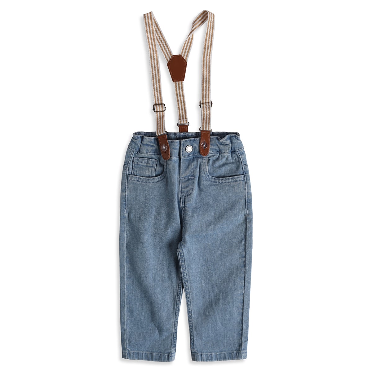 Baby Boys Blue Cotton Denim Suspender Pants Regular Fit Casual Wear