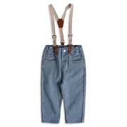 Baby Boys Blue Cotton Denim Suspender Pants Regular Fit Casual Wear
