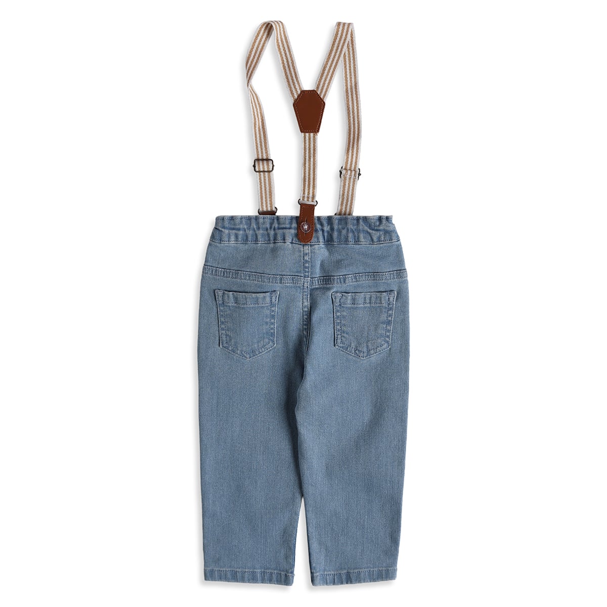Baby Boys Blue Cotton Denim Suspender Pants Regular Fit Casual Wear