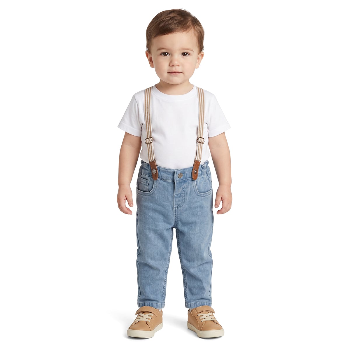 Baby Boys Blue Cotton Denim Suspender Pants Regular Fit Casual Wear