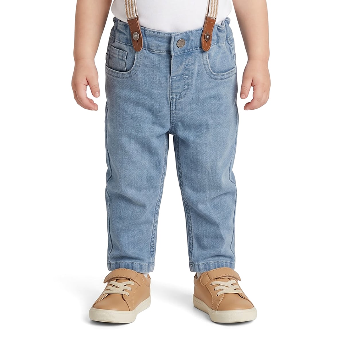 Baby Boys Blue Cotton Denim Suspender Pants Regular Fit Casual Wear