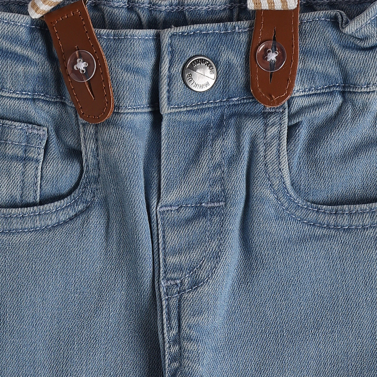Baby Boys Blue Cotton Denim Suspender Pants Regular Fit Casual Wear