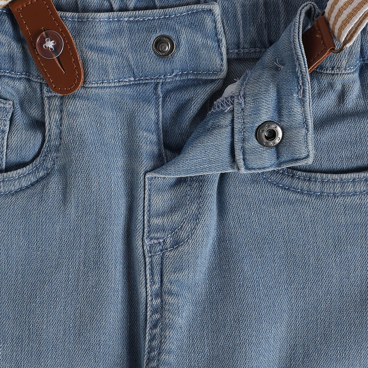 Baby Boys Blue Cotton Denim Suspender Pants Regular Fit Casual Wear