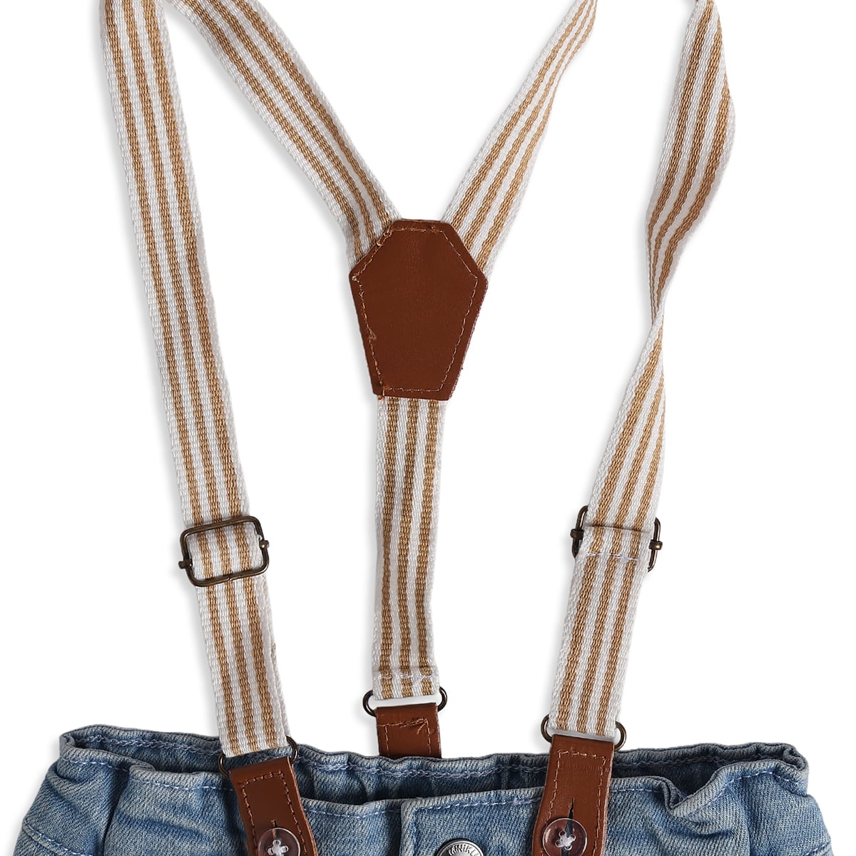 Baby Boys Blue Cotton Denim Suspender Pants Regular Fit Casual Wear