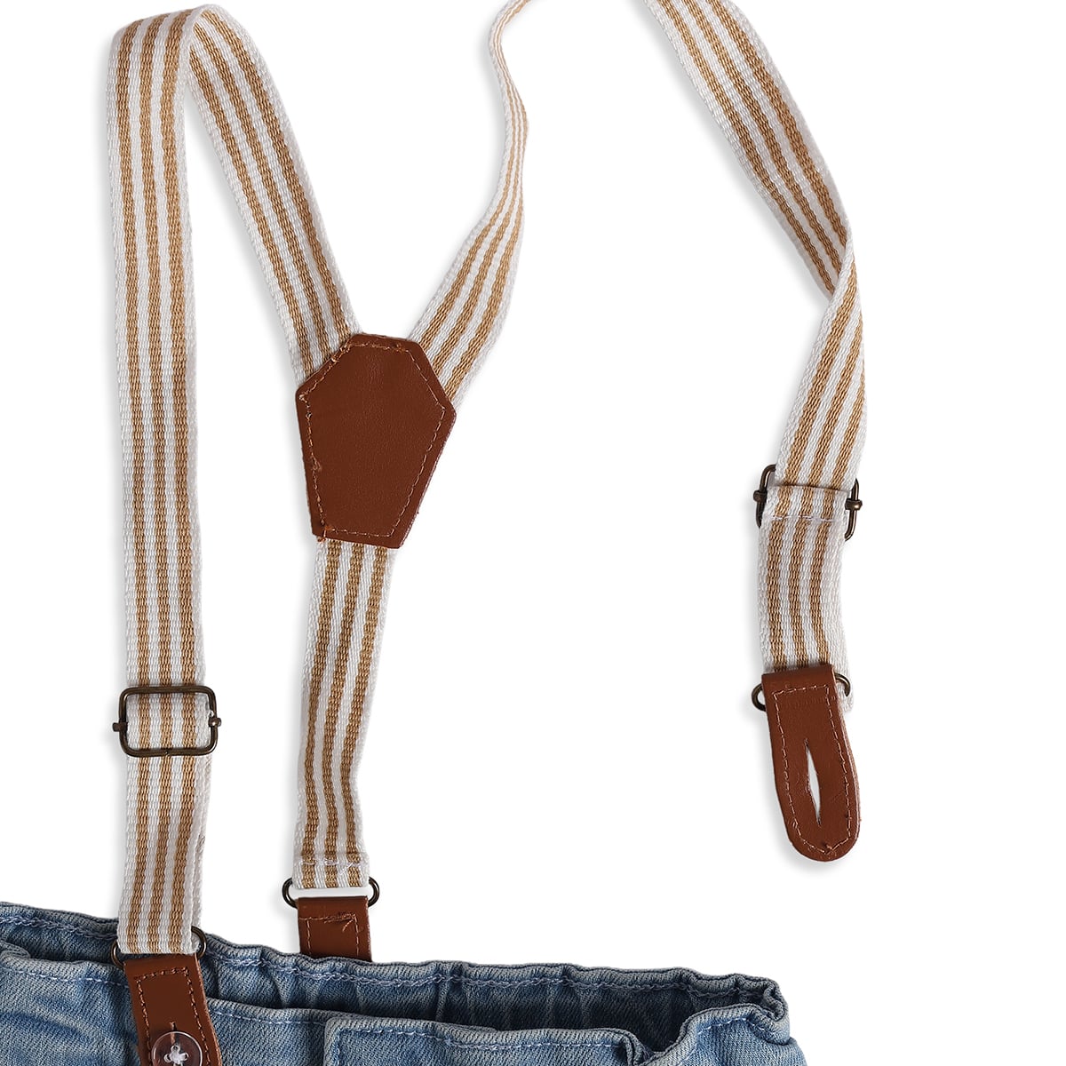 Baby Boys Blue Cotton Denim Suspender Pants Regular Fit Casual Wear
