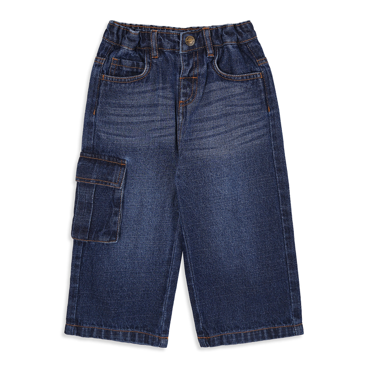 Baby Boys Dark Blue Cotton Blend Cargo Denim Pants Regular Fit