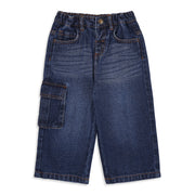 Baby Boys Dark Blue Cotton Blend Cargo Denim Pants Regular Fit
