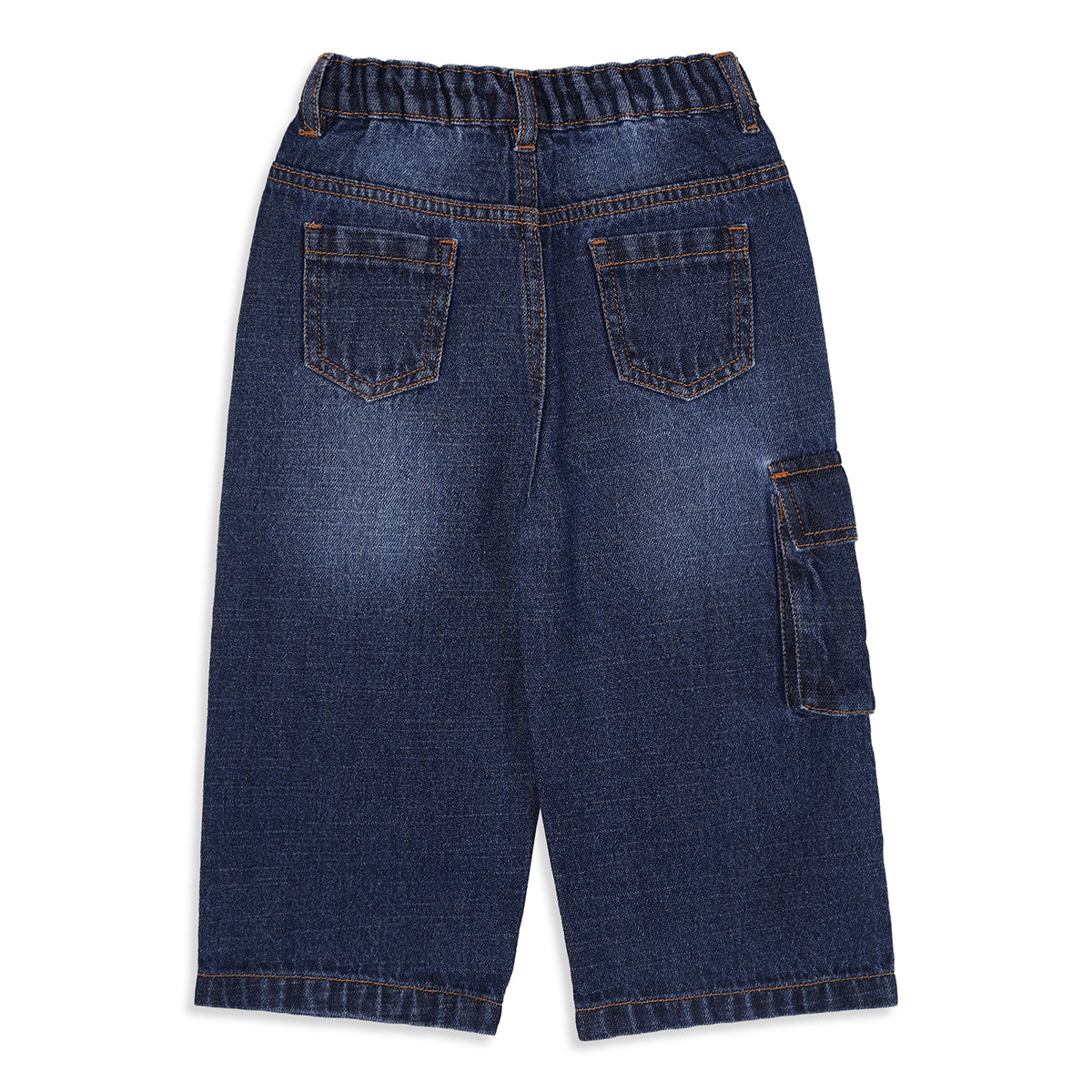 Baby Boys Dark Blue Cotton Blend Cargo Denim Pants Regular Fit