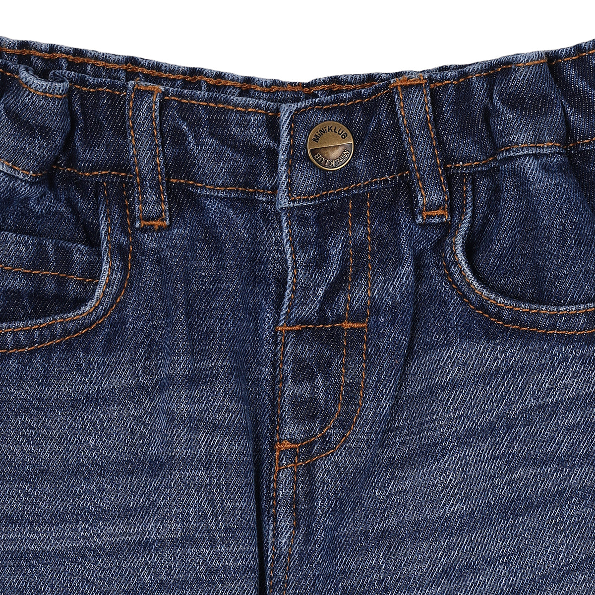 Baby Boys Dark Blue Cotton Blend Cargo Denim Pants Regular Fit